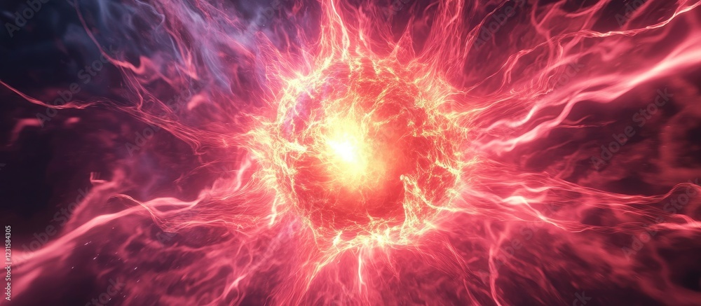 Leinwandbilder vibrant swirling red hot plasma forms a mesmerizing core against a dark background with glowing elec