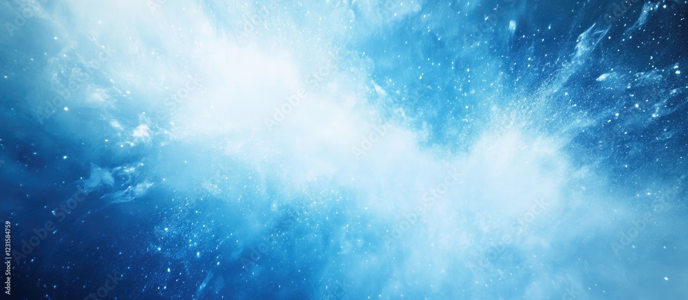 Aufkleber Vibrant blue and white powder explosion creating a dynamic, energetic abstract background with blurred movement and splashes of color.