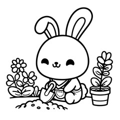 cute bunny illustration for coloring books