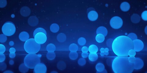Abstract Blue Spheres Floating and Reflecting on a Dark Surface, a Glowing and Mystical Scene of Orb-like Objects