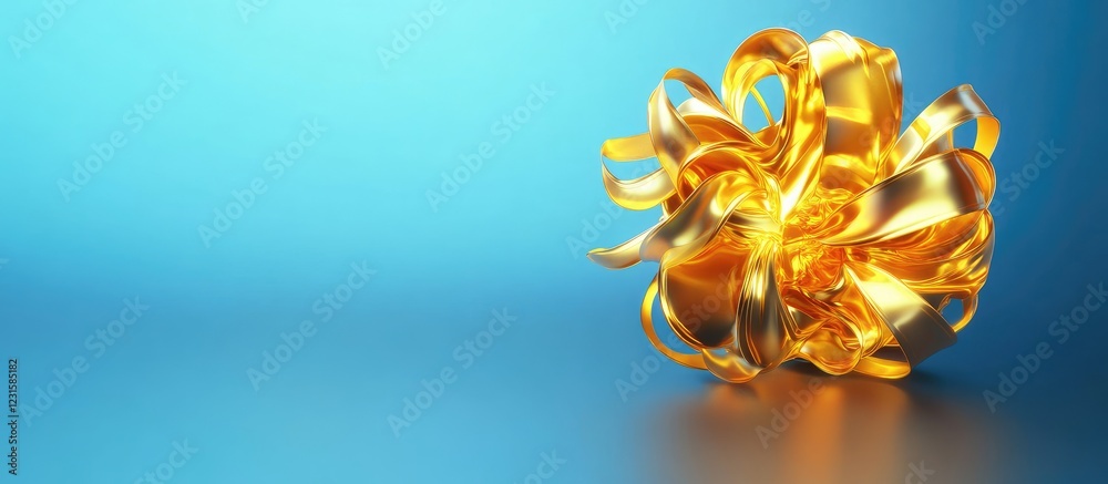 Aufkleber golden 3d ribbon-like object positioned right on a vibrant blue gradient background highlighting int