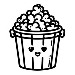 cute popcorn in a bucket for coloring books