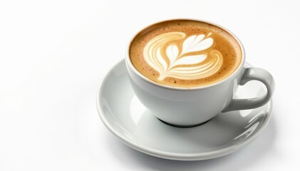 Fototapeta premium Isolated coffee cup, rosetta latte art, white background, cafe, yummy