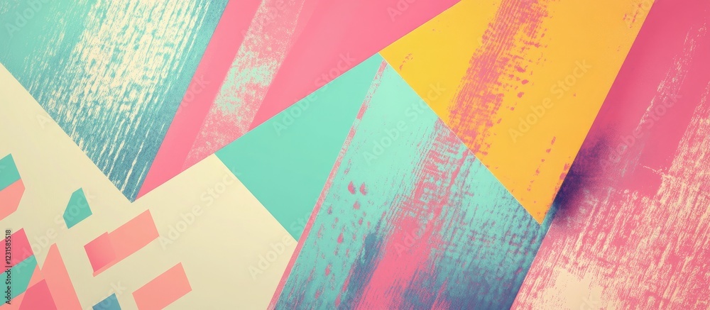 Aufkleber pastel geometric background with calming pink, teal, and yellow shapes arranged in a retro design id