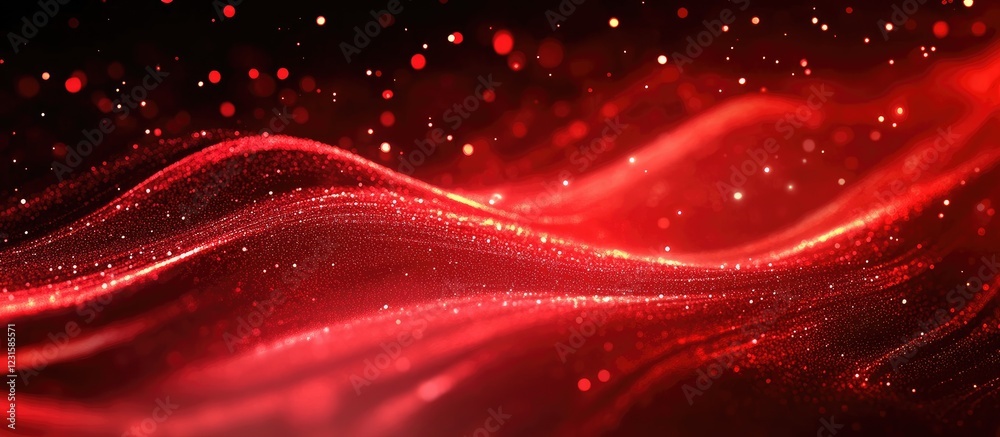 Poster Red flowing abstract particles on a dark background creating a mystical atmosphere with rippled patterns and shimmering highlights for gift card design