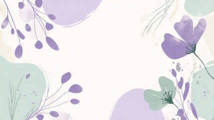 Fototapeta premium Abstract floral pattern with purple and green elements on white background