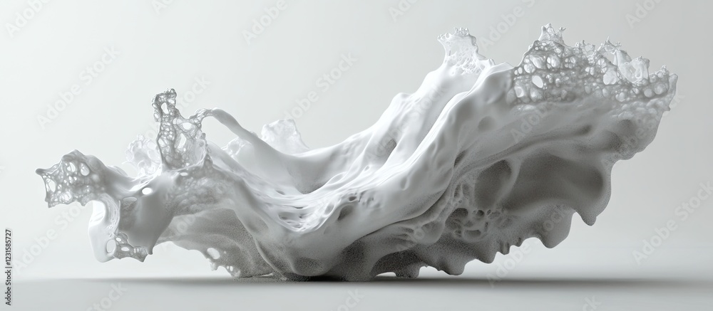 Aufkleber White abstract blob formation with intricate textures and flowing shapes on a soft gray background, conveying creativity and visual interest.