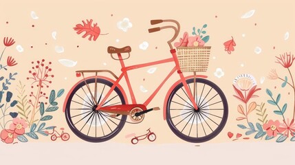 Cute women's bicycle concept, low frame, front basket. vintage bicycle