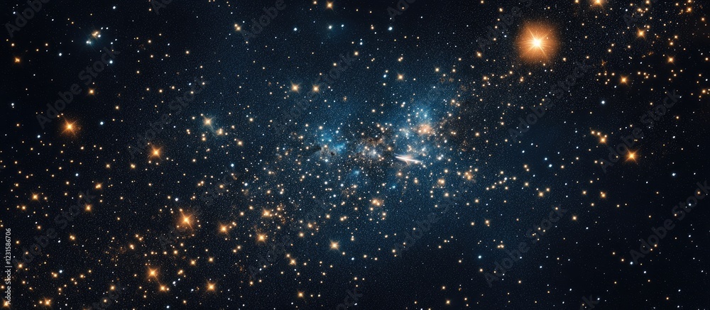 Aufkleber Vast cosmic scene with shimmering stars in deep blue and black, showcasing two dynamic spaceships soaring through a star-filled expanse.