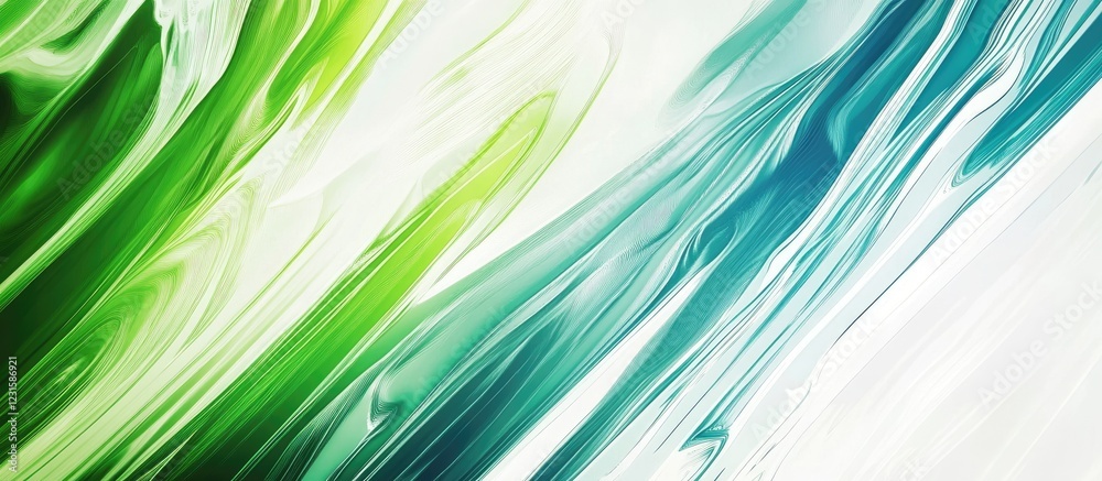 Aufkleber Abstract fluid wave patterns in shades of green and turquoise flowing across a white background creating a serene and modern aesthetic