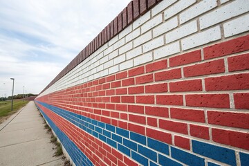 Fototapeta premium Abstract Diagonal Brick Wall in Memorial Day Colors