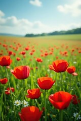 A carpet of colorful poppies in a meadow field, Flowers, Meadow