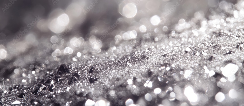 Aufkleber sparkling silver glitter on a textured surface with blurred bokeh effect, featuring shades of gray a
