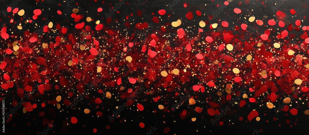 Aufkleber vibrant red and gold confetti scattered against a deep black background creating a festive and celeb