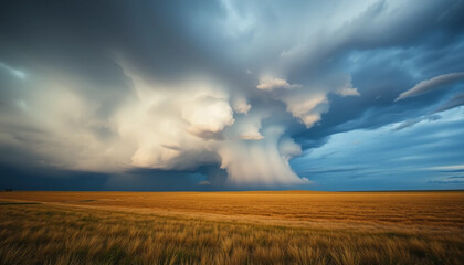a dramatic thunderstorm over a vast open prairie