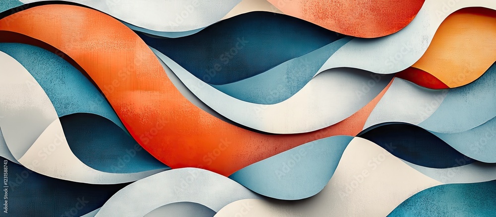 Aufkleber Colorful abstract waves in orange, blue, and cream creating a dynamic layered texture with smooth curves and depth visually engaging design.