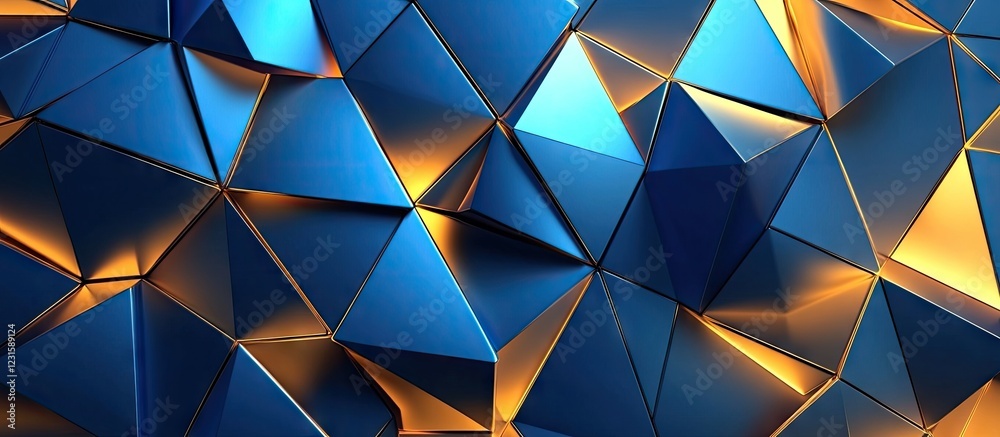 Aufkleber blue and gold geometric abstract background featuring sharp triangular facets with varying reflectio