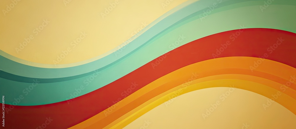 Leinwandbilder vintage gradient banner with wavy lines in orange, green, and red on a light yellow background featu