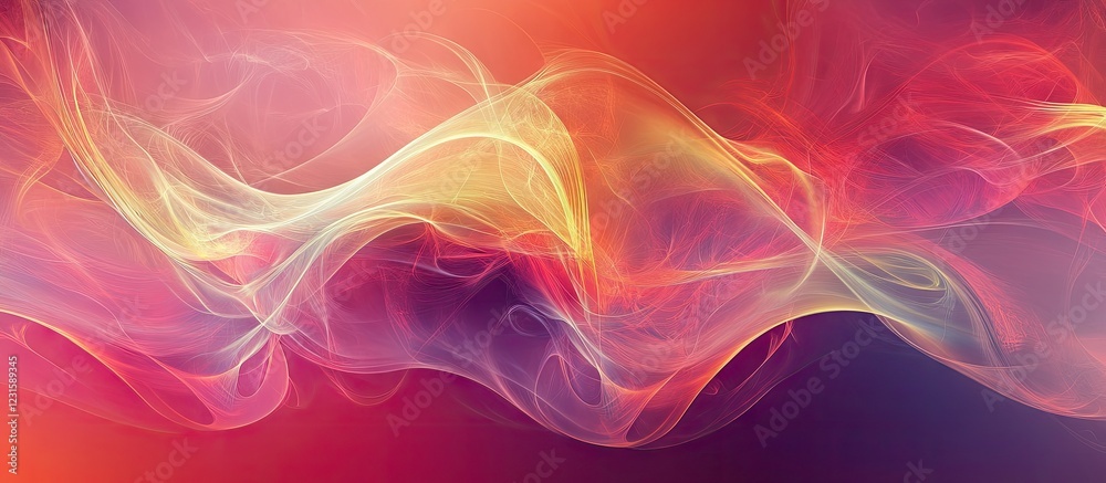 Aufkleber Colorful abstract waves of pink orange and yellow flowing elegantly across a soft gradient background blending into deep purple tones in the lower section.