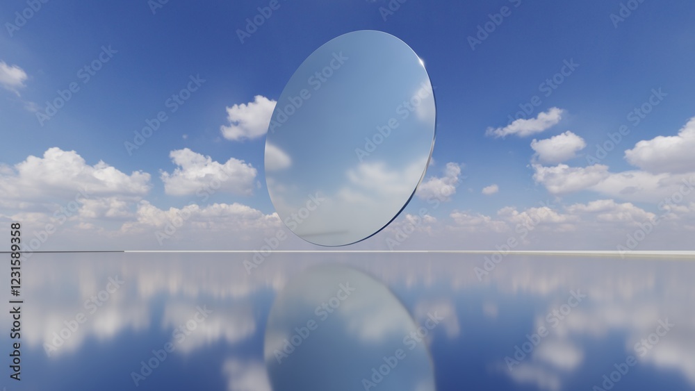 Poster 3d illustration of abstract minimal architecture background, geometric architectural with chrome or metallic arch design