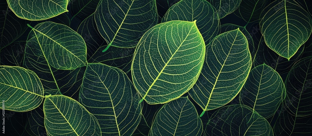 Poster Vibrant green leaf background with varying shades of green in a symmetrical pattern creating a fresh and natural wallpaper design for projects