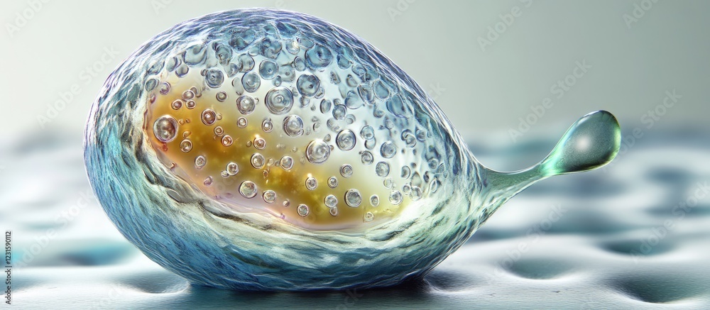 Aufkleber microscopic view of a spherical cell with dynamic flagellum movement, showcasing translucent blue an