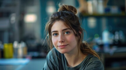 Conceptual portrait of a female STEM student in her early 20s.