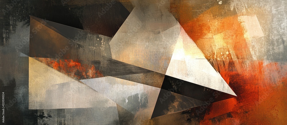 Aufkleber elegant abstract geometric composition featuring angular shapes in shades of gray, orange, and cream
