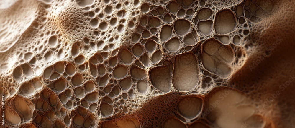 Aufkleber abstract close-up of textured organic foam with brown and beige bubbles on a dark background capturi