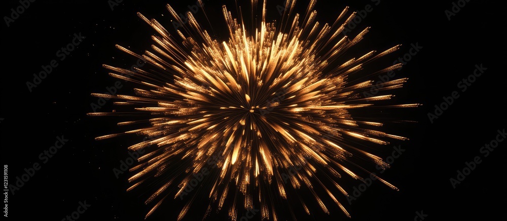 Poster golden fireworks exploding against a black background, creating a vibrant burst of light and energy,