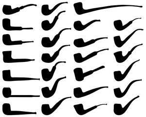 Black silhouettes of tobacco pipes on white background	