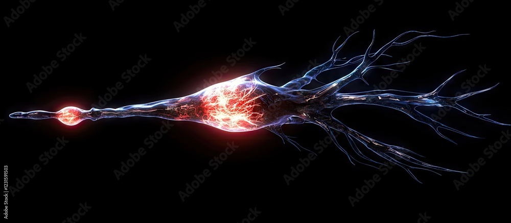 Aufkleber glowing neuron illustration in vibrant shades of red and blue against a black background showcasing 