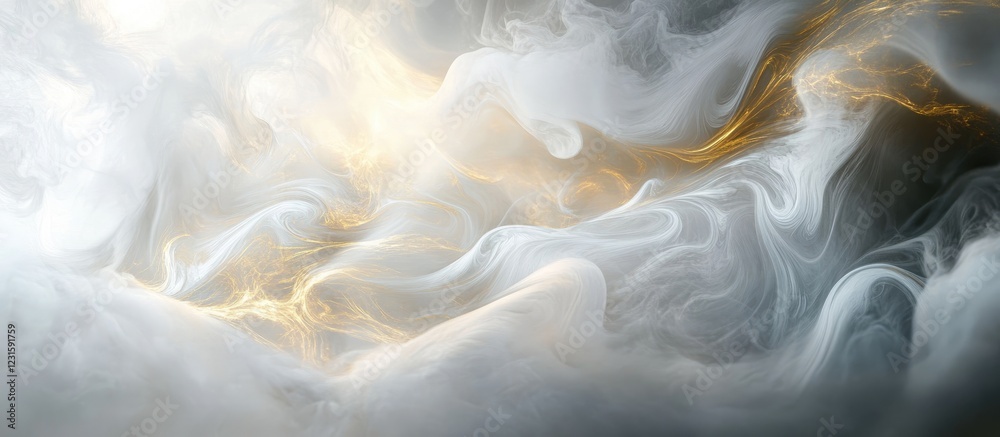 Leinwandbilder Captivating swirling steam forms an enchanting scene with soft white and gold hues blending seamlessly across a dynamic abstract background