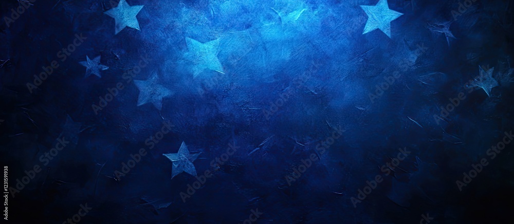 Poster rich dark blue abstract oil painting with soft fluid textures and subtle star shapes creating a mesm