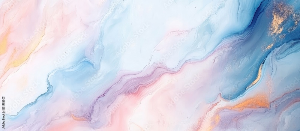 Poster Soft pastel deacon blue swirls blend effortlessly with hints of peach and cream creating an ethereal abstract background ideal for artistic inspiration.
