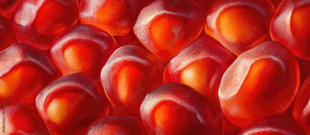 Aufkleber close up view of vivid red juicy pomegranate seeds with glossy texture arranged densely creating a r