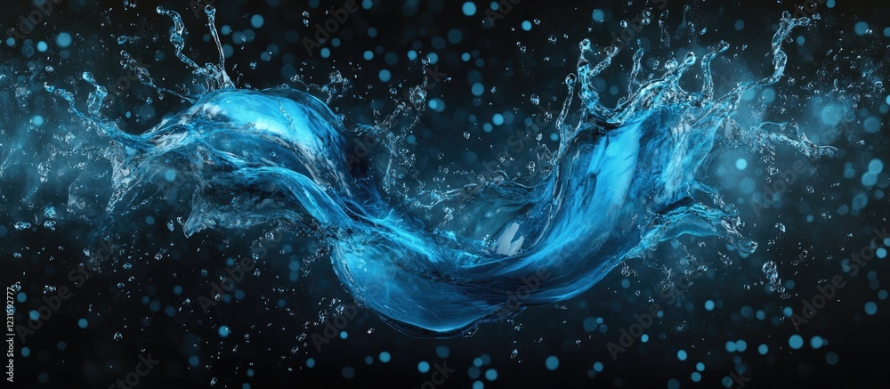 Aufkleber dynamic blue water splash on a dark background showcasing fluid movement and vibrant energy with det