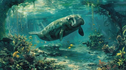 Fototapeta premium West Indian manatee concept