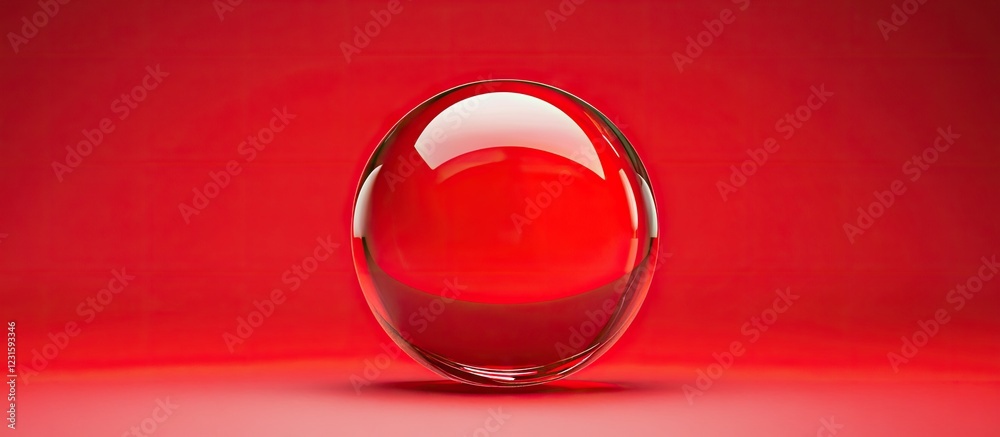 Poster red spherical object positioned centrally on a vibrant textured red background capturing the glossin