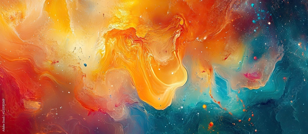 Leinwandbilder vibrant orange and teal abstract fluid patterns create a dynamic atmosphere with soft swirls and bol
