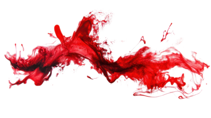 Red liquid splashing and swirling on transparent background
