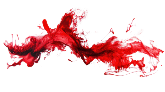 Red liquid splashing and swirling on transparent background