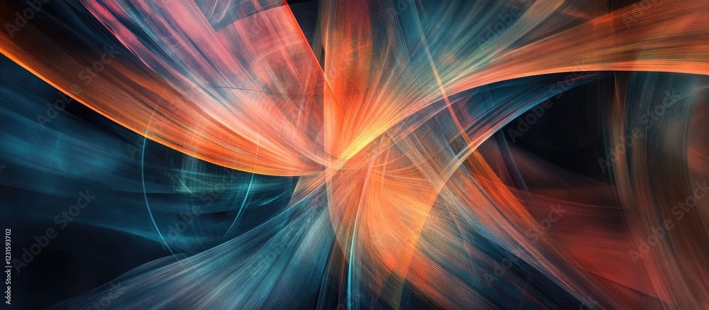 Poster Vibrant abstract swirl of warm orange and cool teal hues creating a dynamic backdrop for business technology and innovation concepts