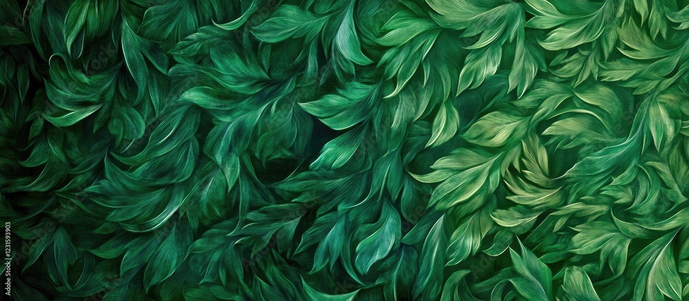 Poster vibrant green background with intricate fern leaf textures showcasing natural patterns and fullness 
