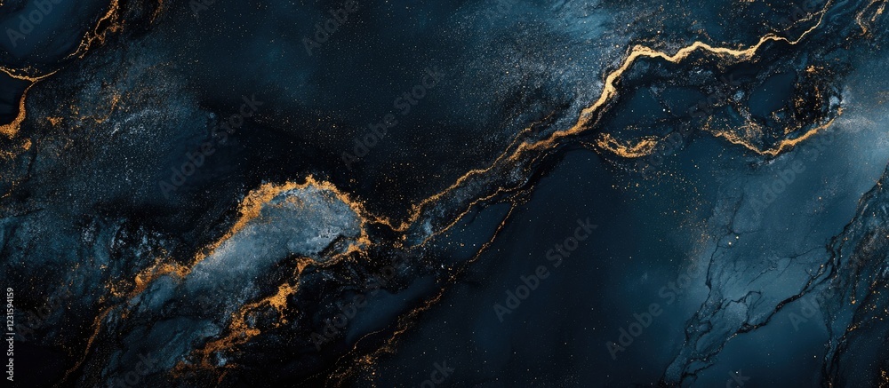 Fototapete Dark blue abstract background with luminous golden veins creating a captivating atmosphere ideal for elegant design projects and visual storytelling.