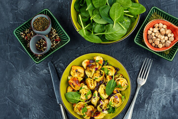 Delicious food concept with vegetarian ravioli.