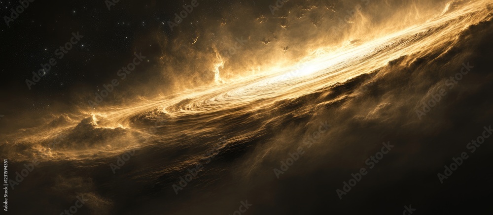 Aufkleber cosmic galaxy spiral with golden hues and dark nebulous clouds positioned in the background creating