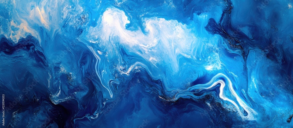 Aufkleber tranquil blue abstract background with flowing liquid textures in deep navy and soft aqua hues creat
