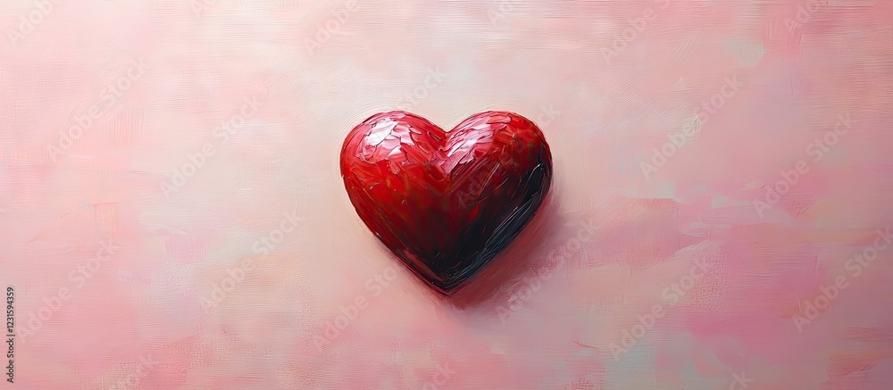 Poster red heart centered on soft pink pastel background with smooth texture evoking warmth and love ideal 
