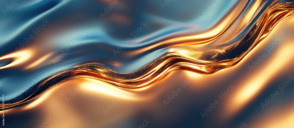 Aufkleber Luxurious abstract background with flowing waves of rich golden hues blending seamlessly with vibrant shades of blue creating a mesmerizing effect.